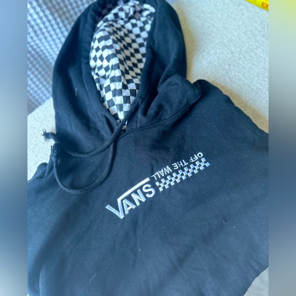 Vans cropped Black Hoodie with Checkered Hood medium